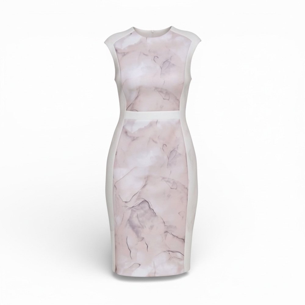 Calvin Klein NEW Marble-Print Color Block Sheath Work/Career Dress - 10, NWT